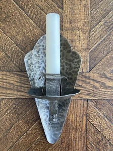 Brutalist Handmade Metal Gothic Candle Holder Sconce Hammered Medieval 8.25” H - Picture 1 of 11