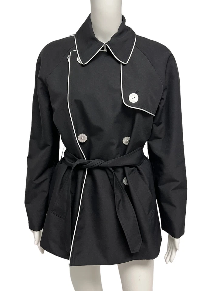 Gabardina corta forrada en blanco y negro de manga larga Chaps Petite para mujer talla P/M Foto 1 de 4