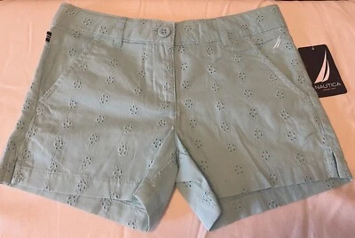 Nautica ~ NWT ~ Girls  Eyelet Shorts ~ Size 7 Aqua Blue 100% Cotton - Image 1 of 3