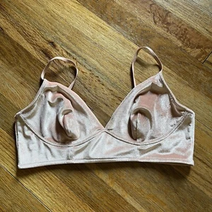 Madewell Bralette Womens XL Solid Pink Velvet Velour Wireless Lounge Sexy Simple - Picture 1 of 4