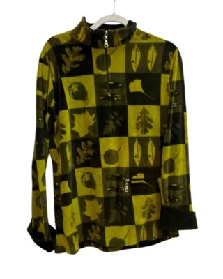 Onque Informal Verde Terciopelo Polar Pullover Hojas Otoño Top Chaqueta 1/4 Cremallera Talla S Foto 1 de 4