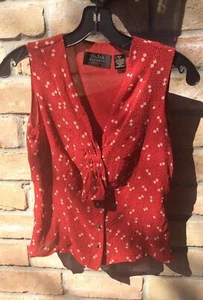 VTG 90s Dana Buchman ALL SILK Red Print Top Blouse PETITES Womens Sz 2P Career - Picture 1 of 8