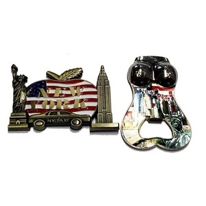 LOT OF 2 NEW NYC MAGNET NEW YORK CITY SKYLINE METAL MAGNET STATUE OF LIBERTY 007 - Picture 1 of 2