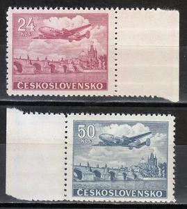 Czechoslovakia 1946 MNH Mi 499-500 Sc C26-C27 Plane over Charles Bridge,Prague** - Picture 1 of 2