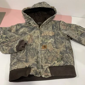 Carhartt Mossy Oak Camo Jacket W Hood Quilted Brown Lining Youth Small 7/8 - Picture 1 of 12
