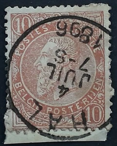 1896 Belgium 10c red brown Leopold II stamp cancelled Hal - Picture 1 of 2
