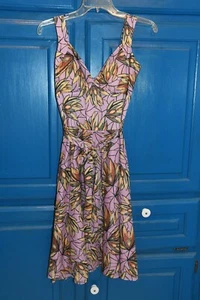 Women's Max & Cleo size 4P dress purple tropical floral sleeveless ties in front - Picture 1 of 7