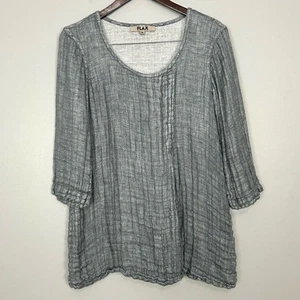 Flax Linen Double Gauze Tunic Top Women’s Size S Scoop Neck Pleated 3/4 Sleeves - Picture 1 of 7