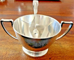 Antique Mappin & Webb Silver Plated Twin Handled Sugar Bowl & Sugar Tongs - Foto 1 di 4