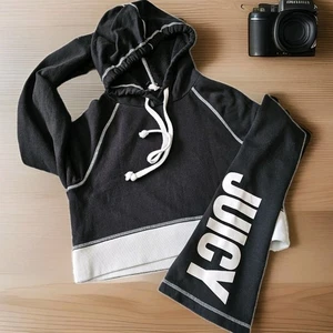 JUICY COUTURE XS Cropped Hoodie Black White Logo Sleeve Y2K Y2K Aesthetic... - Picture 1 of 7