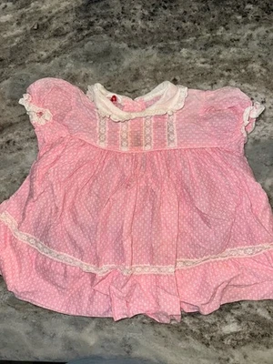 True Vintage Baby Girl Size 3-6 Months Pink And White Lace Dress - Image 1 of 4