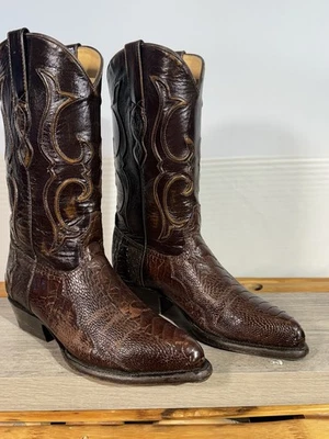 Botas de Vaquero Exóticas Para Hombre Los Altos Talla 7 EE Pierna de Avestruz Puntera en J "Angustiadas" Foto 1 de 4
