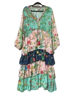 Lula Soul NEW Xen Tiered Maxi Dress Size M Boho Green Blue Pink Floral Pattern - Image 1 of 4