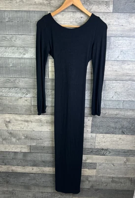 Free People Maxi Dress Size XS Black Long Sleeves Tie Back Jersey Stretch - Image 1 of 4
