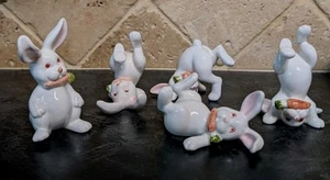 VTG 1978 FITZ & FLOYD TUMBLING BUNNY HAND PAINTED RABBIT PORCELAIN FIGURINE SET - Imagen 1 de 9