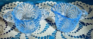 Cambridge Glas Caprice Moonlight Blue Fuß einzeln Milchkännchen und Zucker - Bild 1 von 2