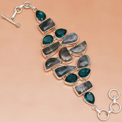 Moss Agate  Chrome Diopside Gemstone Jewelry Bracelet 7-8'' - Image 1 of 4