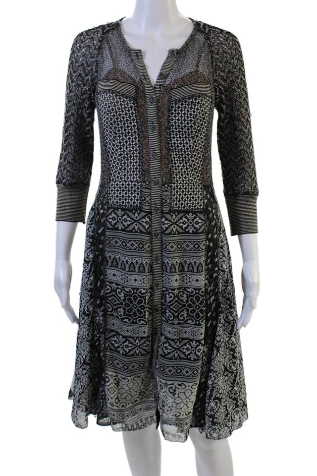 Byron Lars Womens Fit & Flare Shirt Dress Black Floral Boho Size 2 - Image 1 of 4