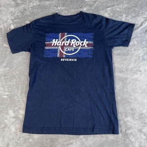 Hard Rock Cafe Reykjavik T-Shirt Navy Blue Iceland Flag Graphic Tee Size M - Picture 1 of 3