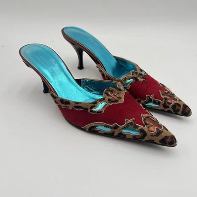 Donald J Pliner Couture Leopard Pony Hair Western Mules Size 6 Kitten Heel Italy - Image 1 of 4