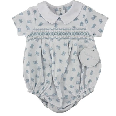 Edgehill Collection Train Print Short Sleeve Smocked Bubble Romper Sz 3 M - Image 1 of 4