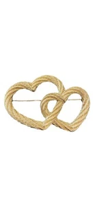 Christian Dior Vintage Double Twisted Rope Interlocking Heart Pin Brooch Gold Pl - Picture 1 of 6