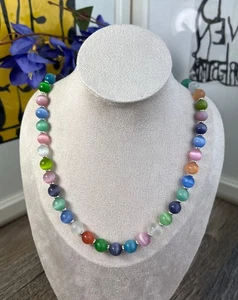 Handmade Regenbogen Damen Halskette Katzenauge Perlen Ø10 Herren Herz Verschluss - Picture 1 of 5