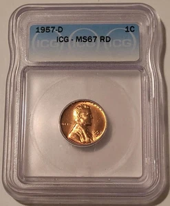 1957 D Lincoln Wheat Cent MS67 RED ICG - Picture 1 of 4