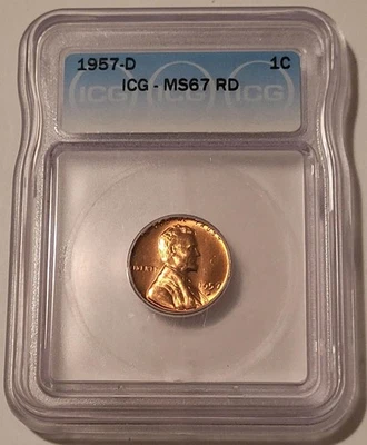 1957 D Lincoln Wheat Cent MS67 RED ICG - Image 1 of 4