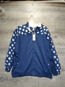 Vintage 80’s 90’s Teddi Damen Jacke 2XL Gitterärmel marine weiß Reißverschluss  - Bild 1 von 14