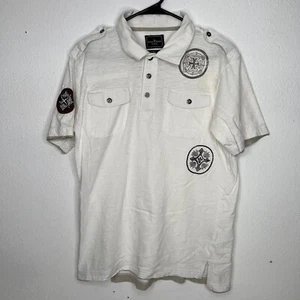 Camisa de coser Marc Ecko corte talla M blanca abotonada manga corta parche grunge Y2K - Imagen 1 de 9