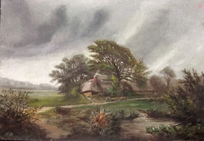 Beau dessin ancien paysage Romantique Chaumière Normande Hubert de Fleury Ingres - Photo 1/4