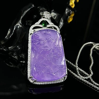 Colgante y collares amuleto de jadeíta púrpura hielo alto natural real山水 Foto 1 de 4