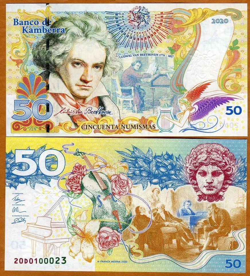 Kamberra, 50 Francs, 2020, private Issue, Beethoven Commemorative  - Image 1 of 1