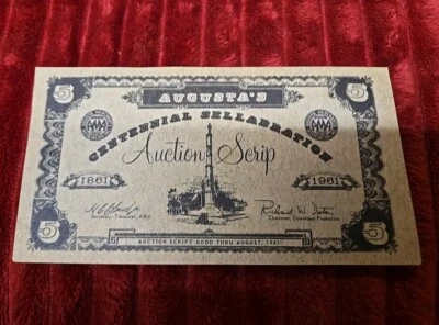 Vintage 1961 Scpipt Note Auction  Script 5 Dollar Note Augusta Georgia - Image 1 of 4