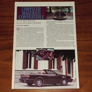 CHRYSLER MASERATI CONVERTIBLE MAGAZINE ARTICLE ROAD AND TRACK LEE IACOCCA - Picture 1 of 4