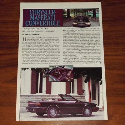 CHRYSLER MASERATI CONVERTIBLE MAGAZINE ARTICLE ROAD AND TRACK LEE IACOCCA - Image 1 of 4