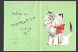 Biglietto compleanno vintage Hallmark simpatico gattino passo alto GETTING A MOVE ON - Foto 1 di 3