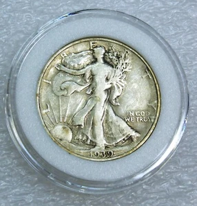 1939-D Walking Liberty halber Dollar sehr guter Zustand in luftdichter Kappe #G596 - Bild 1 von 4