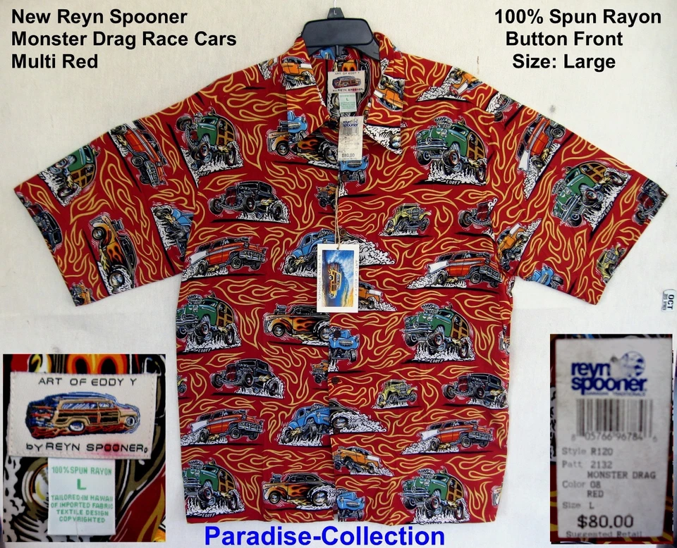 Reyn Spooner Monster Truck Drag Race HOTROD Very RARE Size L