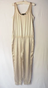 Theory Hekuba Silk Jumpsuit Drawstring Waist Vintage Satin Sandy White M $495 - Picture 1 of 6