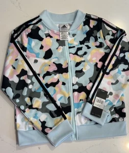 Adidas Allover Print 3-Stripes on Sleeve Full Zip Unlined Jacket Size M 10/12 - Picture 1 of 3