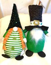 2 Gnomes Him and Hers Sequins Green orange 14" Shelf Sitters ST. PATRICK'S DAY