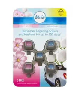 Febreze Auto Clip On Lüftung Erfrischer Blüte & Brise, Baumwolle frisch 5er Pack - Bild 1 von 4