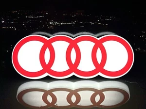 Audi Rings Illuminated Logo Sign Garage Showroom Dealership Mancave White Large - Picture 1 of 13