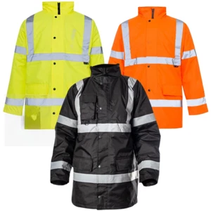 Hi Viz Vis Parka Safety Jacket Coat Workwear High Visibility Waterproof Uppper - Picture 1 of 9