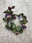 Vintage Spring Summer Purple PANSY CANDLE RING Floral Wreath 6” - Fast Ship!