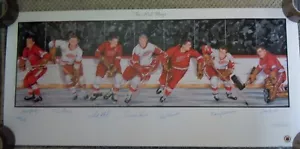 LE ALI ROSSE LITOGRAFIA (7) AUTOGRAFI 39" x 18" DETROIT RED WINGS GORDIE HOWE - Foto 1 di 7