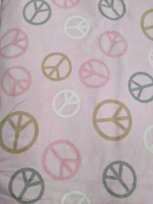 2 yd peace sign signs light pink soft flannel girls fabric super soft pastel - Image 1 of 4