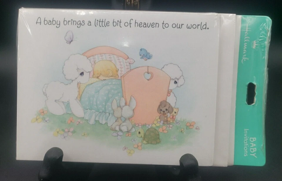 Hallmark Precious Moments Baby Shower Invitaciones 8 Tarjetas y Sobres 1994 Nuevo de Lote Antiguo Foto 1 de 4